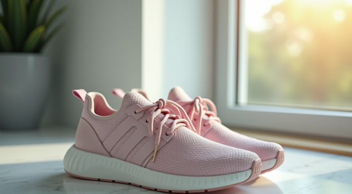 Chaussures de sport femmes élégantes sur un sol de studio lumineux