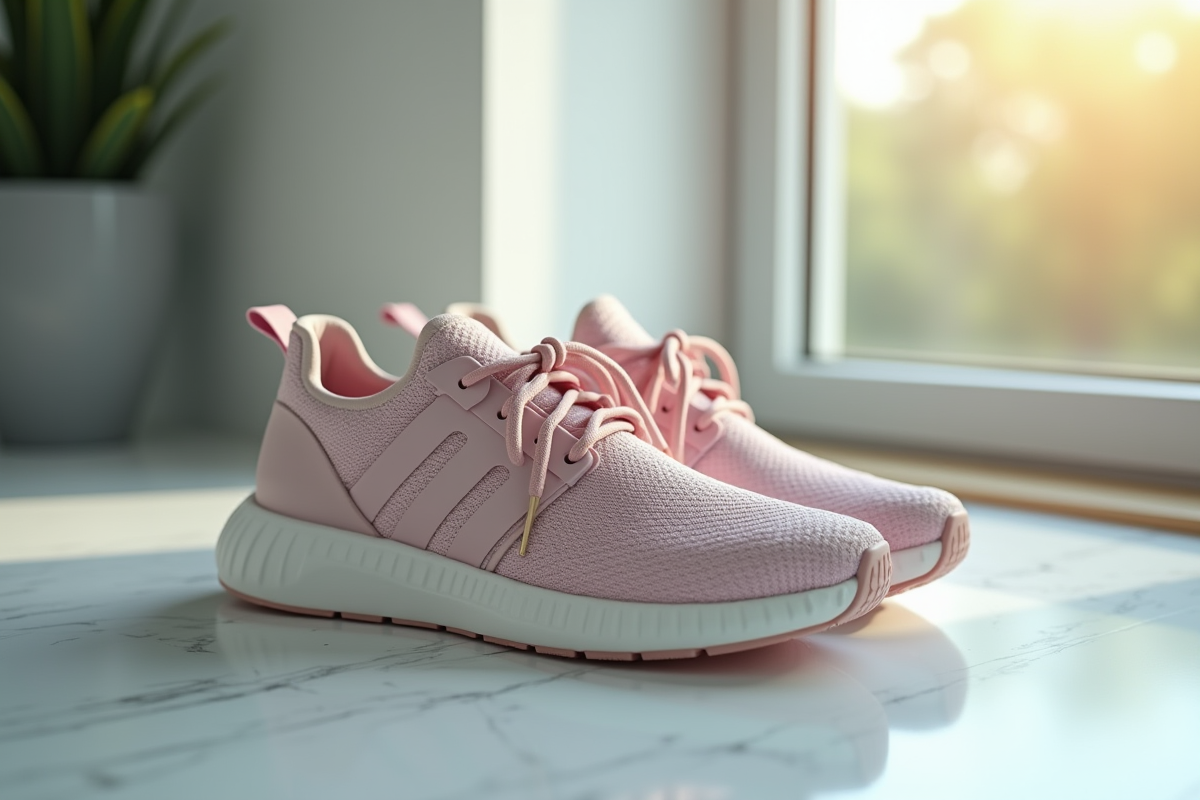 Chaussures de sport femmes élégantes sur un sol de studio lumineux