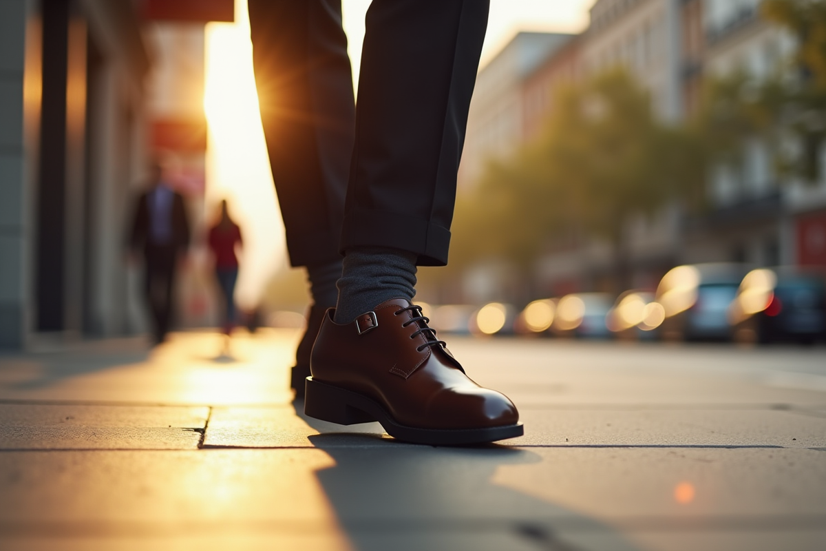 Personne portant des chaussures en cuir marche en ville