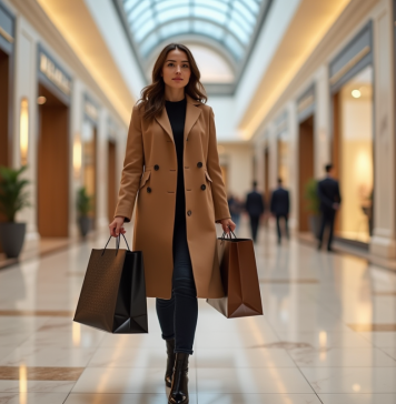 Marques de luxe : quelles sont celles qui génèrent le plus de revenus ? Femme élégante avec sacs de luxe dans un centre commercial haut de gamme