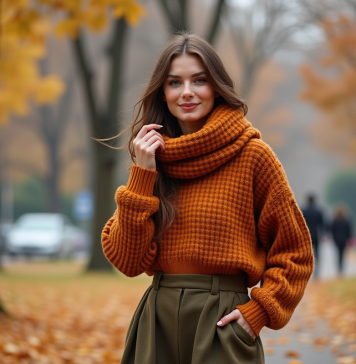 Tendances couleurs automne 2025 : les nuances en vogue Femme élégante en automne dans un parc urbain