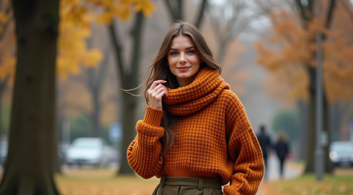 Femme élégante en automne dans un parc urbain