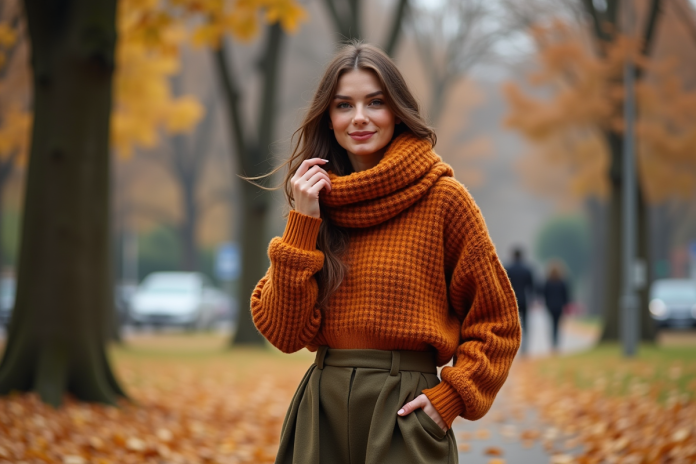 Femme élégante en automne dans un parc urbain