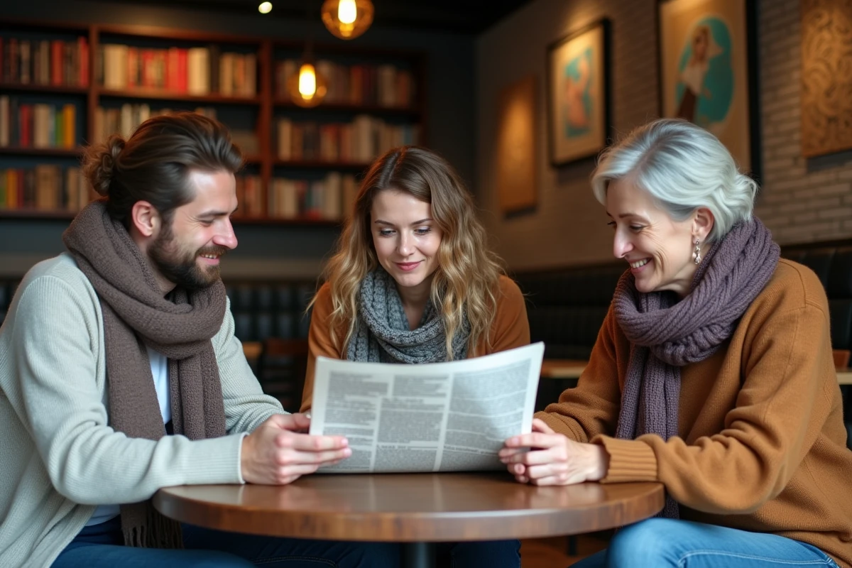 Groupe de personnes discutant dans un café moderne