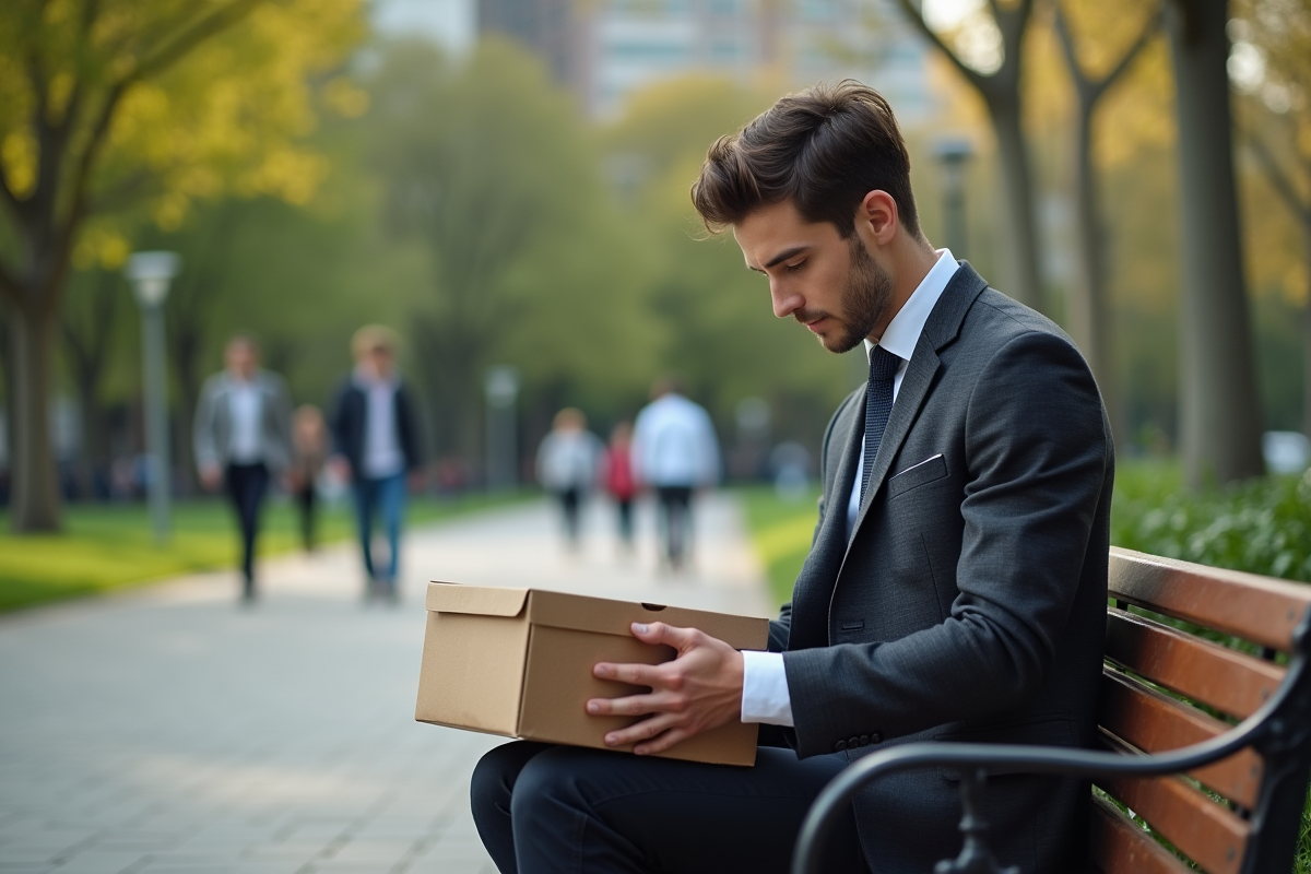 Homme jeune déballant des chaussures dans un parc urbain