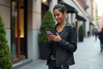 Jeune femme en streetwear chic dans la ville