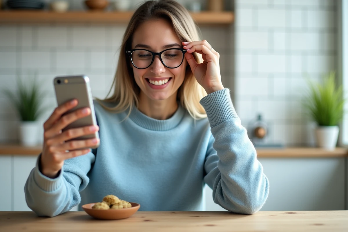 Jeune femme souriante essayant des lunettes virtuelles à la maison