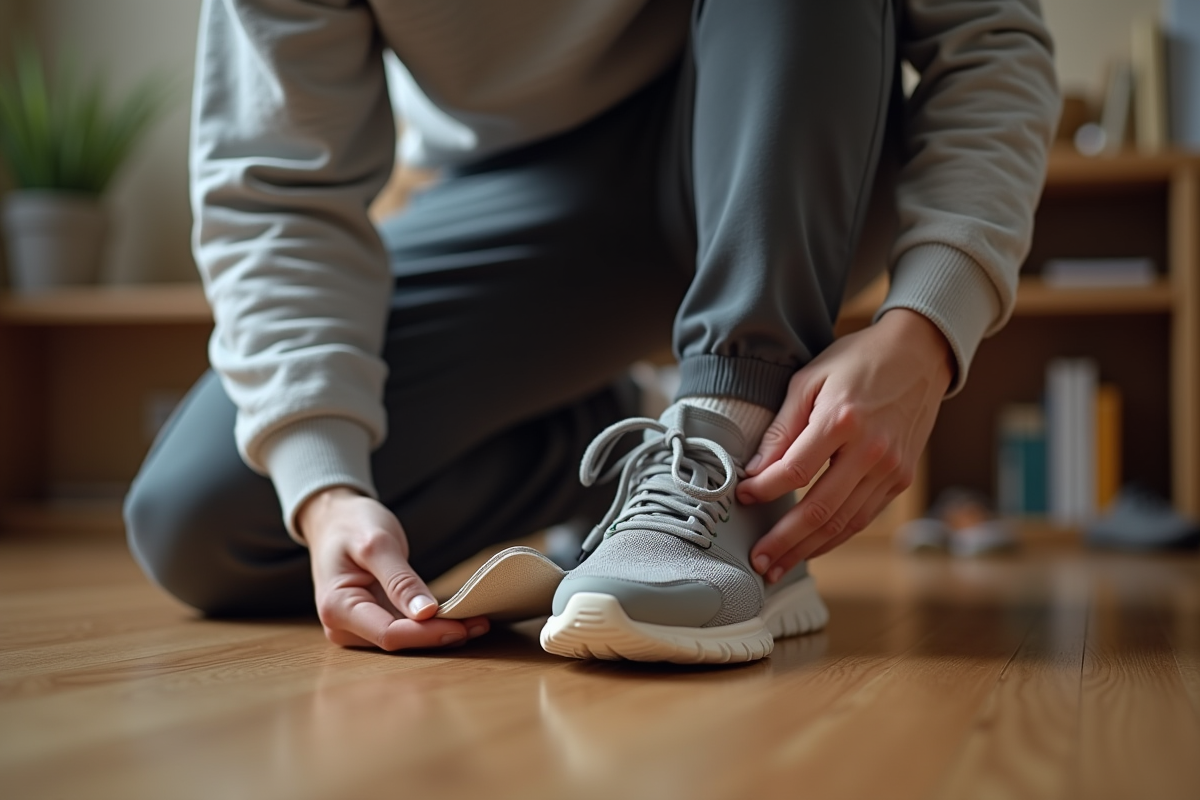 Jeune homme vérifiant une semelle de chaussure détachée dans son intérieur