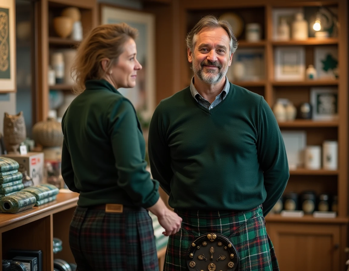 Homme portant un kilt irlandais trop long avec un tartan non assorti, erreurs typiques de longueur et de motif chez les débutants