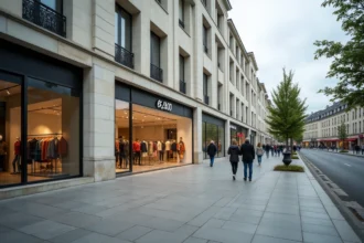 Façade d'un magasin NEW Touch à Sainte-Geneviève-des-Bois avec vitrine de vêtements et passants sur le trottoir