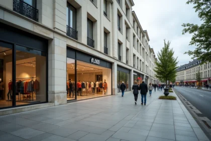 Façade d'un magasin NEW Touch à Sainte-Geneviève-des-Bois avec vitrine de vêtements et passants sur le trottoir