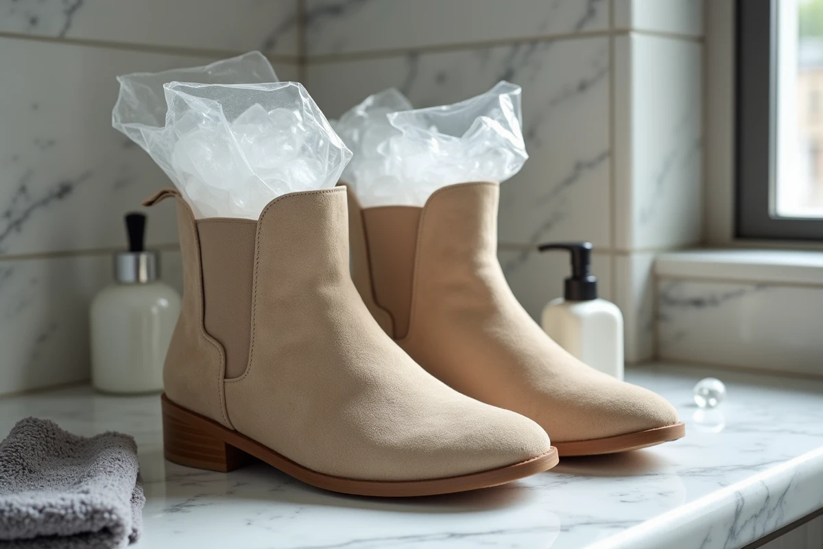 Méthode de congélation pour élargir des bottines en daim avec des sacs de glace