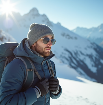 Meilleurs gants pour températures inférieures à zéro : comment choisir le bon modèle ? Personne en montagne enneigee ajustant son sac a dos avec gants techniques